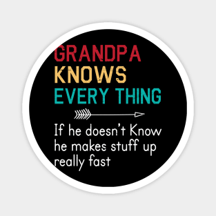 Grandpa Knows Everything If He Doesn't Know He Makes Stuff Up Really Fast Happy Father Parent Day Magnet